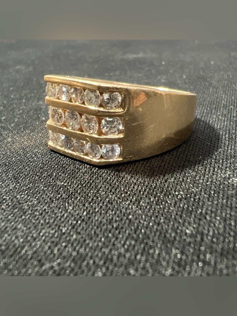 Mens 14K Yellow Gold 3 Rows of Channel-Set Genuine Diamonds Ring 1.75 Total CTW